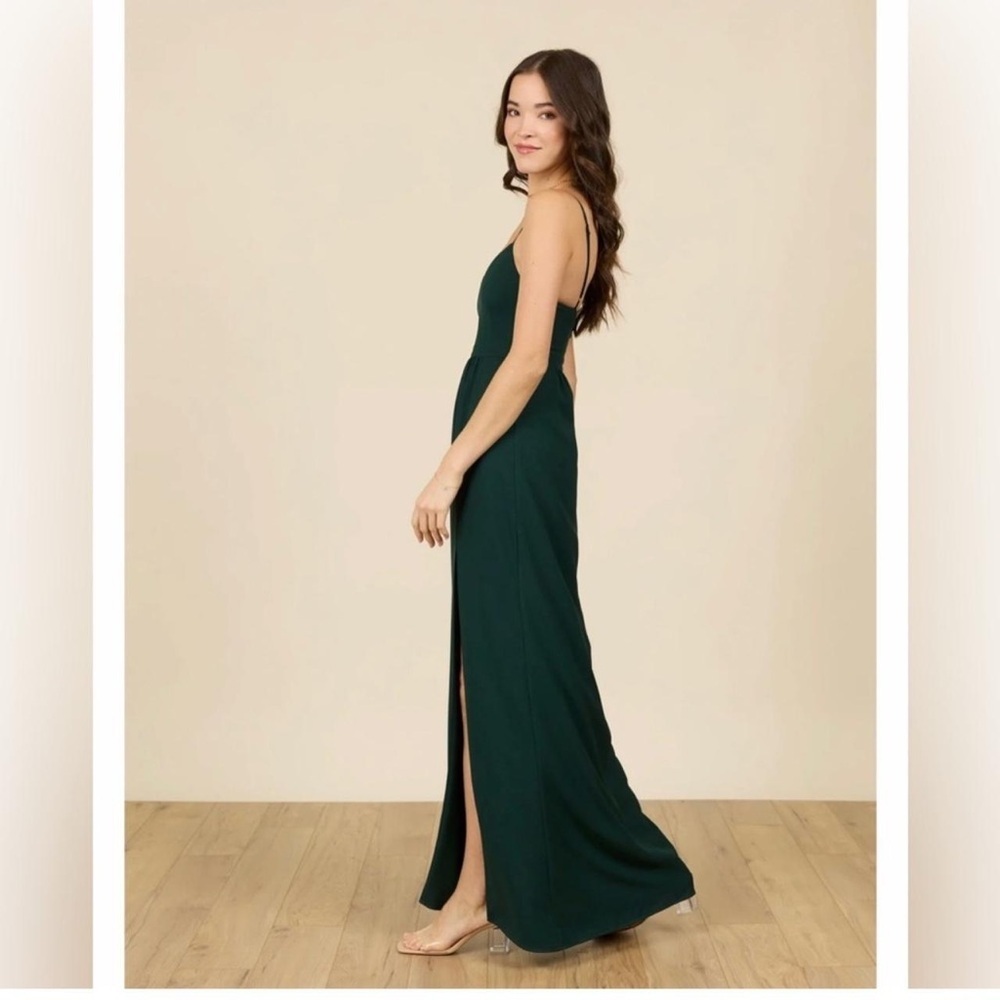 Park & Fifth Valdes Dress Elegant Bridesmaid Gown Leg Slit Hunter Green Size 4 - Picture 3 of 9